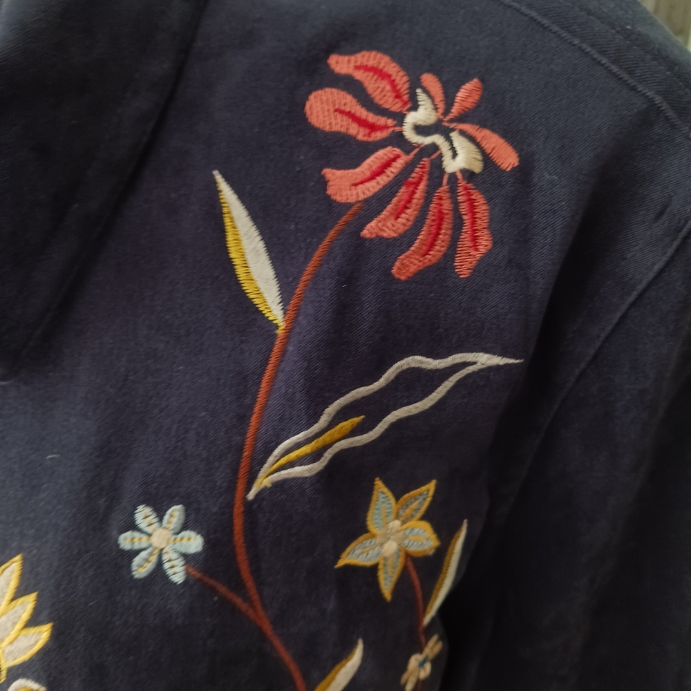 Womens Floral Shacket Vintage Susan Graver Style Fall Suede Blue Shirt Large - Picture 6 of 8